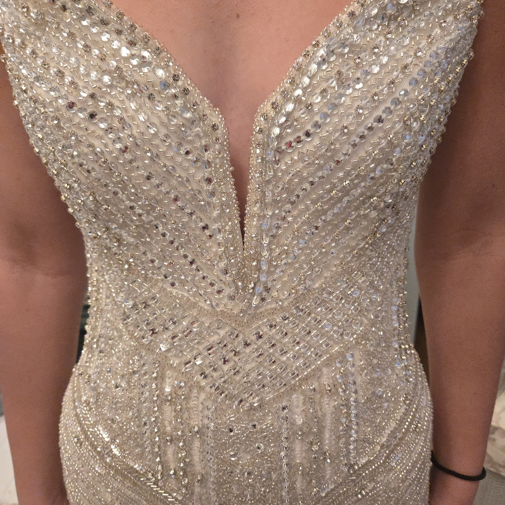 NEW AVA PRESLEY Strapless White And Silver Beaded/Sequin Prom Formal Gown Dress. - Picture 3 of 8